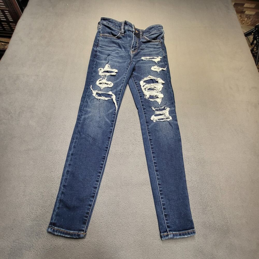 American Eagle Jeans Womens 2 Blue High Rise Jegging Distressed Stretch